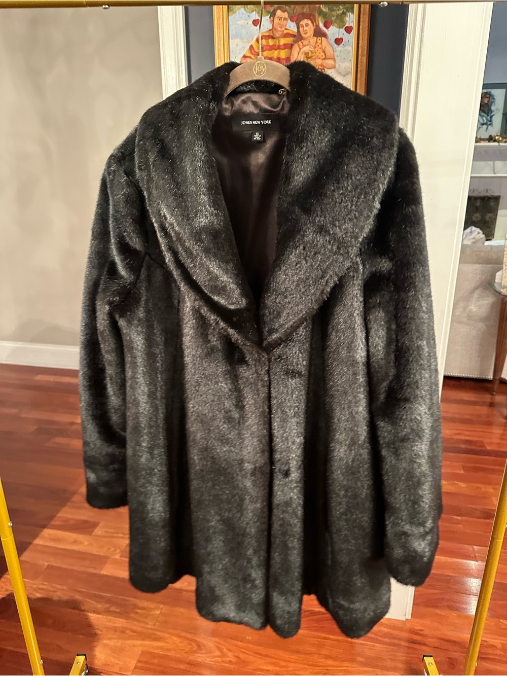 Jones New York Black Faux Fur Shawl-Collar Pea Coat